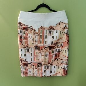 Lord & Taylor Orange and White Pencil Skirt Casual Resort Wear